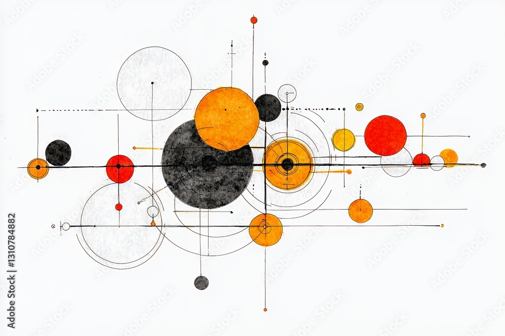 Poster abstract composition with overlapping circles and lines