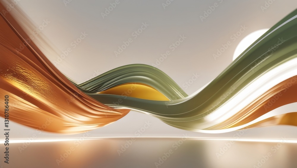 Aufkleber high resolution abstract wave with flowing green and gold ribbons on white background creates a dyna