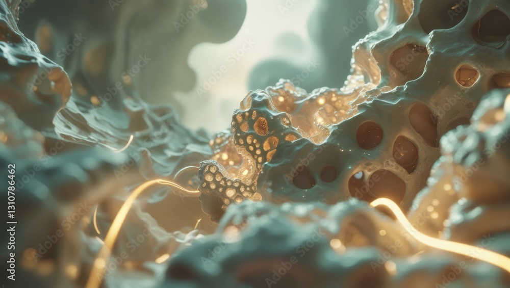 Fototapete highly detailed microscopic cellular structure with intricate organic texture and glowing elements i
