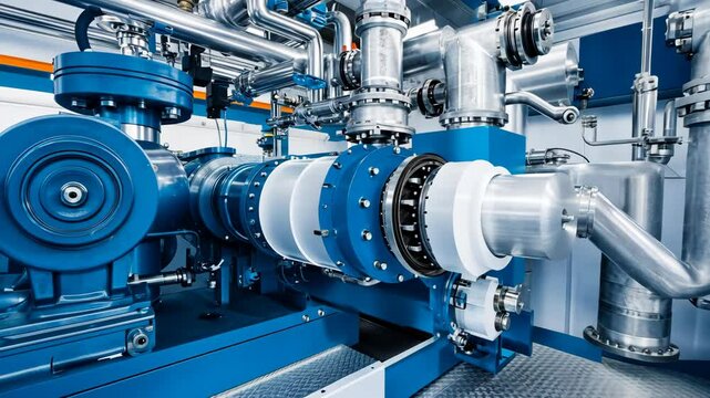 Industrial machinery with advanced piping and pump system in manufacturing facility