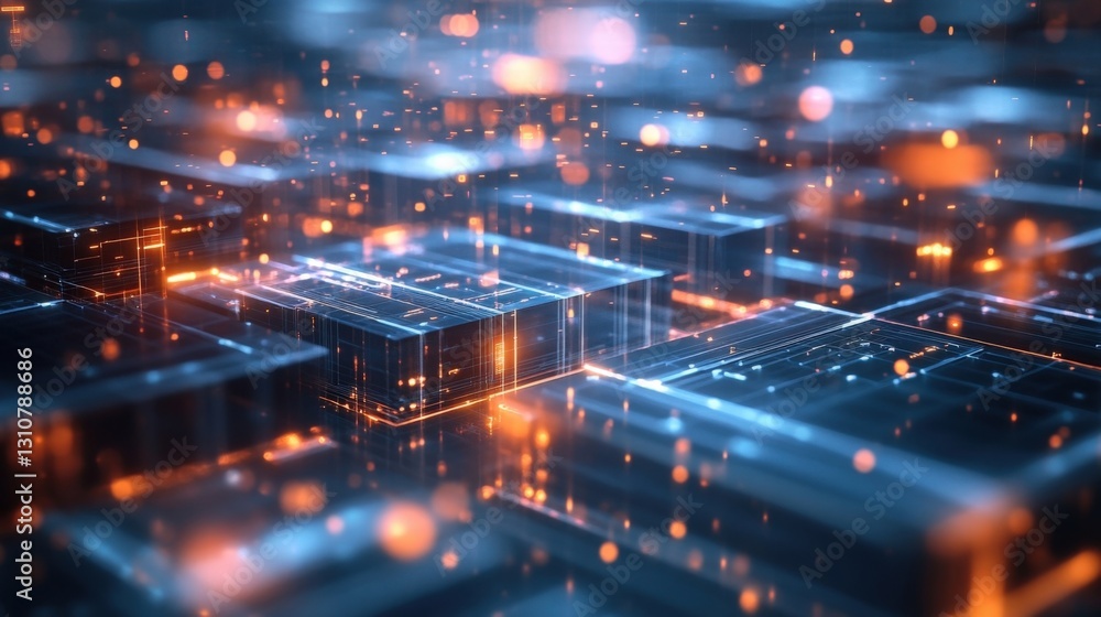 Poster complex network of interconnected servers processing and exchanging data, symbolizing the power of c