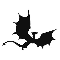 Flying Dragon Silhouette. Flat Vector Illustration.