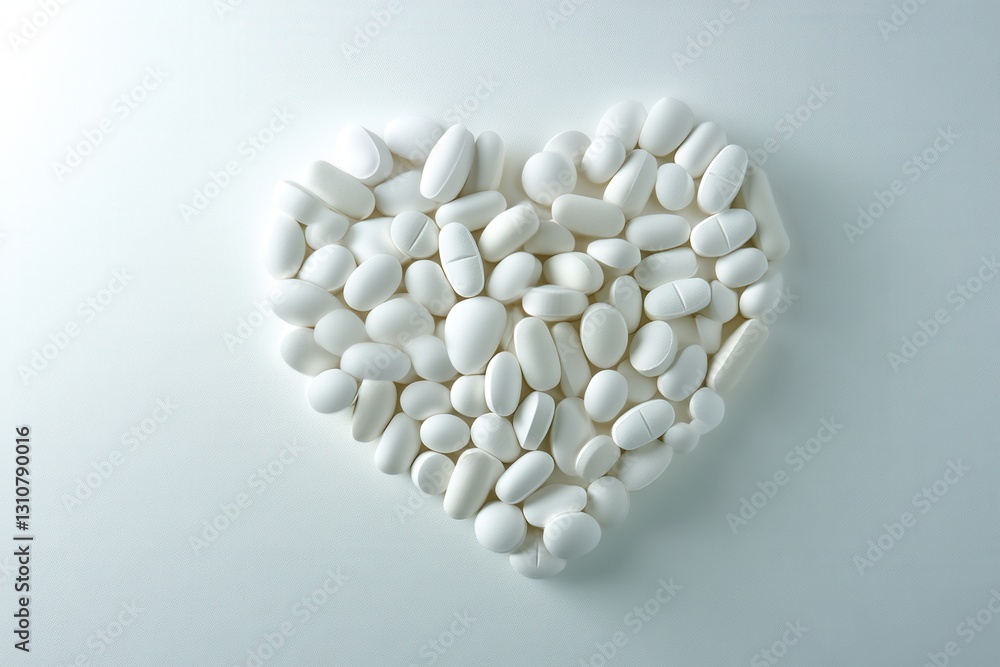 Aufkleber heart shaped layout of white pills and capsules showcasing modern minimalist design with soft lighti