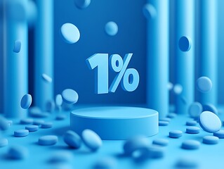 1% discount offer on blue podium.