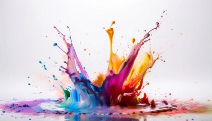 흰 캔버스에 물감을 세게 던져 생긴 역동적인 튀는 효과