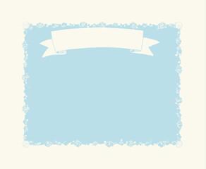 Light blue floral frame with white banner overhead