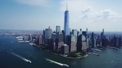 Fototapeta premium Aerial view showcases a stunning cityscape on a sunny day