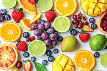 Colorful Fresh Fruit Variety on White Background