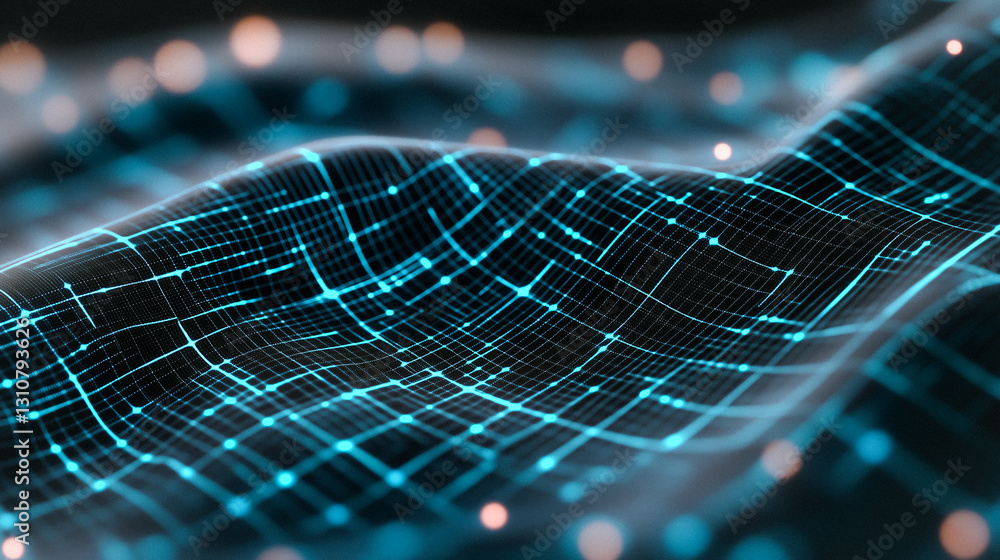 Poster digital wave: an abstract depiction of a digital wave, rendered in a futuristic aesthetic with a gri