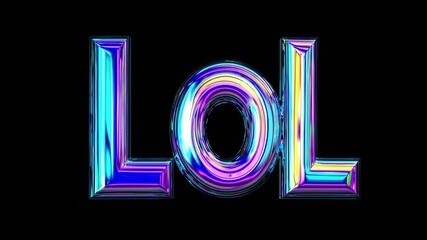 3D metallic 'LOL' text with iridescent colors on a black background. Front-facing angle. Perfect for a playful, modern video intro. - Powered by Adobe