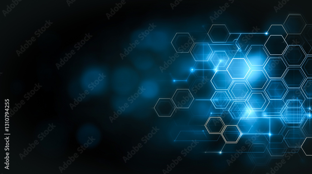 Poster abstract tech hexagons: an artistic representation of technology, featuring a network of interconnec