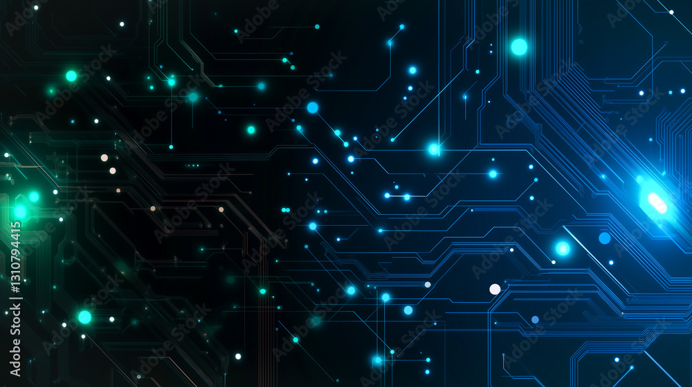 Poster digital network: an abstract representation of a digital network, with interconnected lines and glow