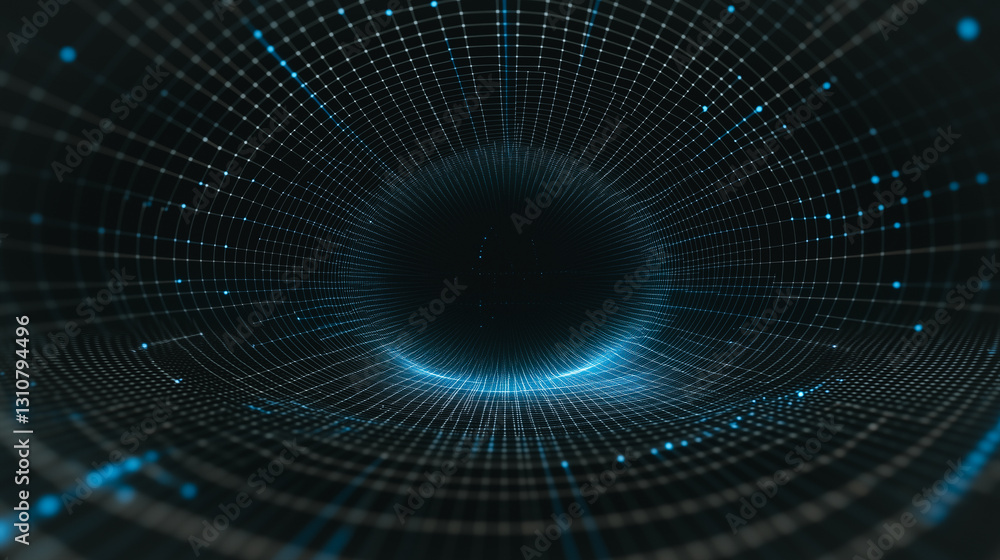 Poster digital vortex: a mesmerizing, abstract depiction of a digital vortex or tunnel rendered with glowin