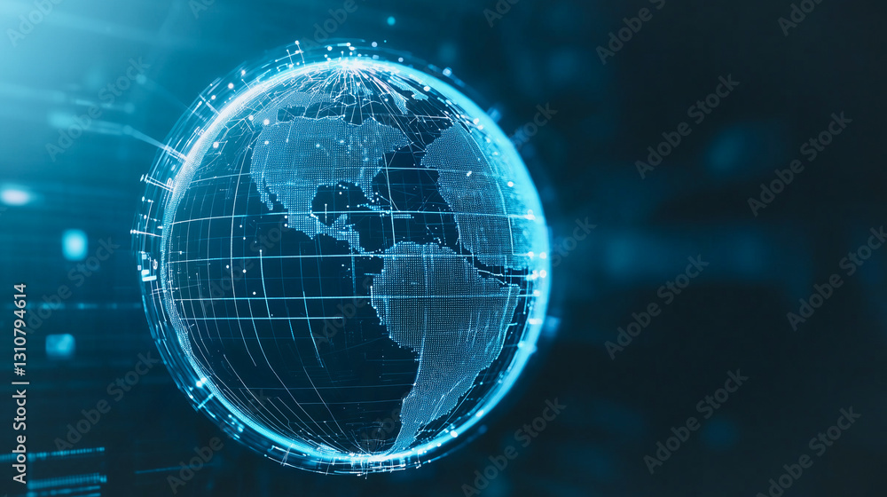 Poster global digital connectivity: a modern visualization of the earth, interconnected by glowing digital 