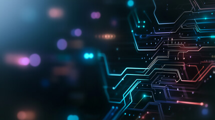 Digital Circuitry: An abstract illustration showcases intricate digital circuits, glowing with vibrant colors, against a dark backdrop, representing the cutting-edge realm of technology.