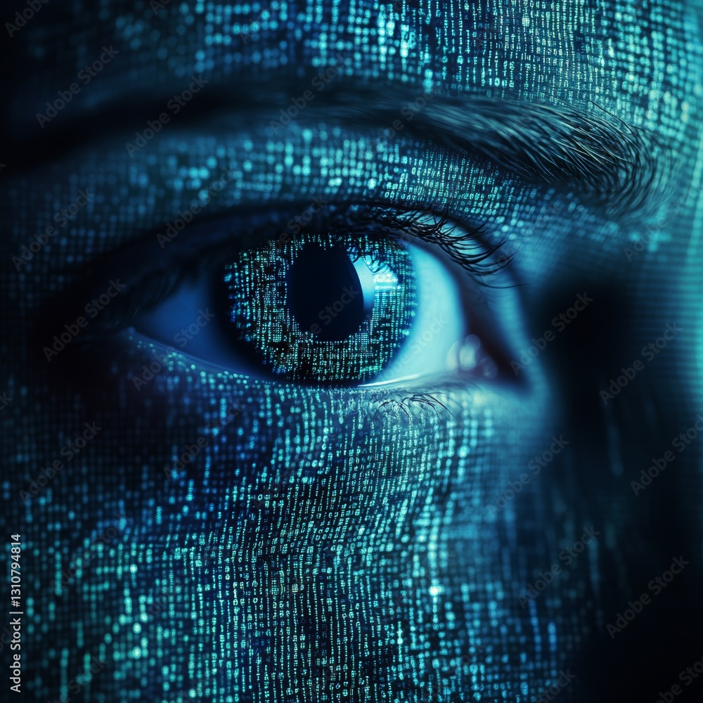 Poster futuristic digital eye with binary code and technology concept