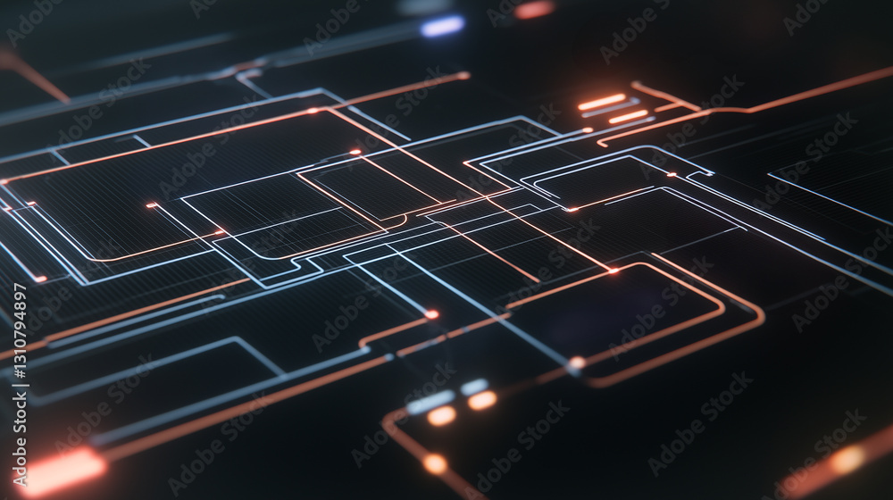 Poster digital network: high-tech, futuristic view of a digital network, showcasing interconnected lines, c