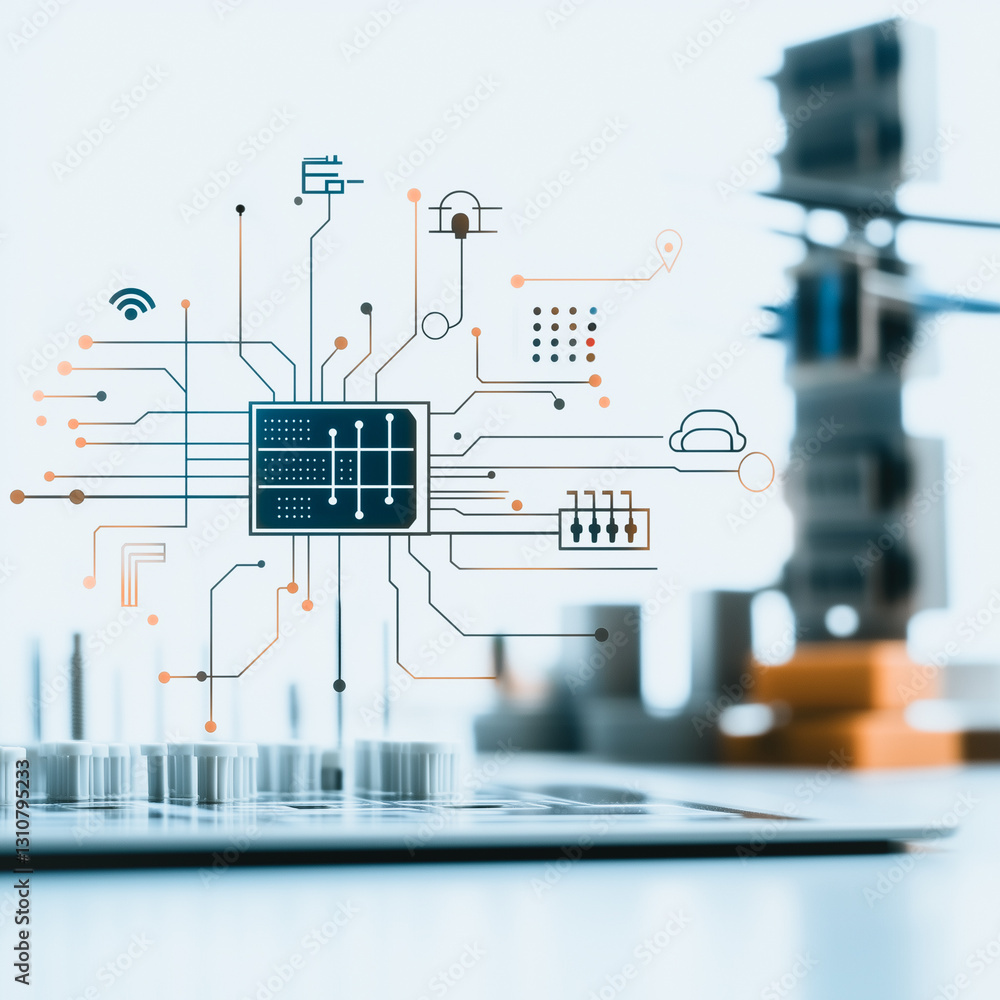 Poster tech circuitry: a detailed close-up of a sophisticated computer circuit board, illuminated and intri