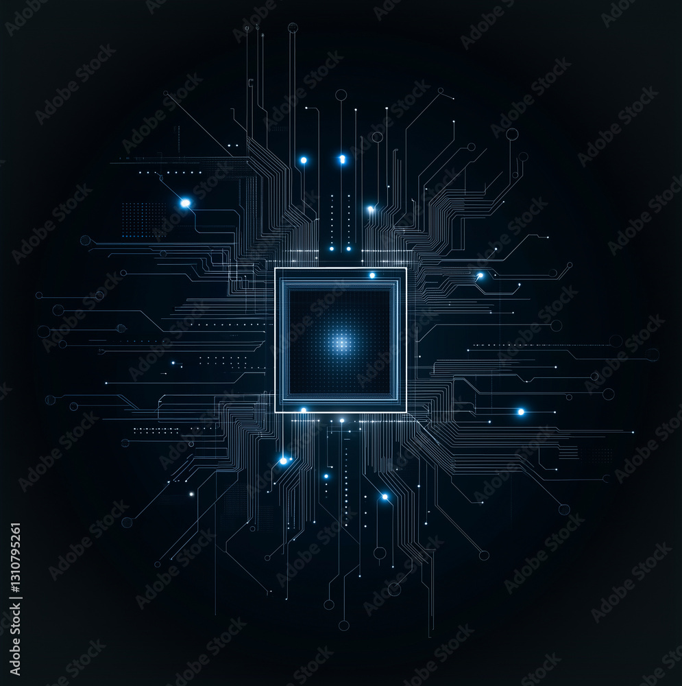 Poster cybernetic core: futuristic digital representation of a central processing unit (cpu) glowing with a