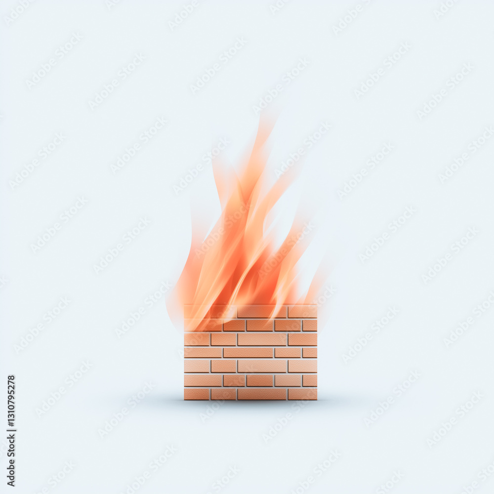 Poster firewall: a visual representation of a firewall with flames, symbolizing the concept of protection a
