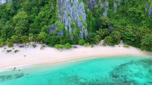Aerial drone view of a tropical beach in Philippines. near coron island, tourism destination in south east Asia.