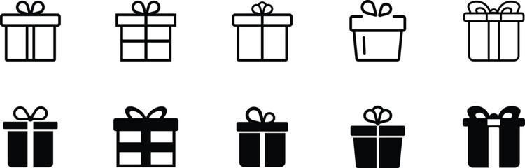 Set of gift box in a trendy flat style. Present gift box icon. Christmas gift icon isolated elements