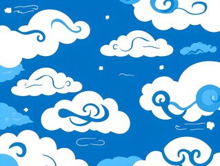 Whimsical cloudscape, daytime sky, background graphic, illustration