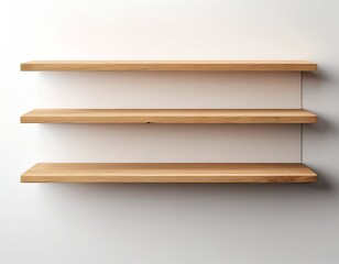 Empty Wooden Shelves on White Wall