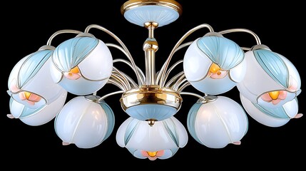 Elegant Flower Shaped Ceiling Light Fixture Pastel Blue and White Glass Shades Modern Home Decor