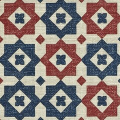 Nordic Inspired Geometric Textile Pattern in Red and Blue Tones