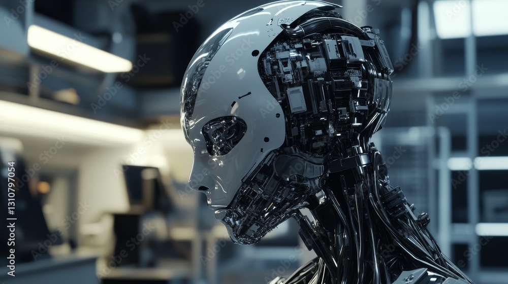 Aufkleber futuristic robot profile in a high-tech laboratory environment