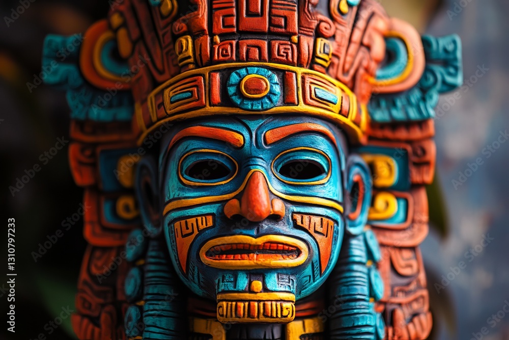 Poster colorful aztec mask displaying intricate patterns and artistic design