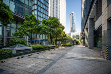 Modern Urban Landscape with Greenery and Skyscrapers