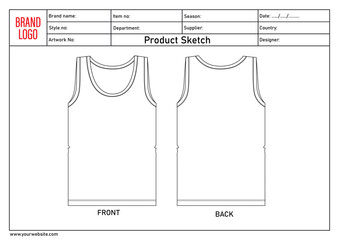 Tank tops technical drawing template with tech pack details