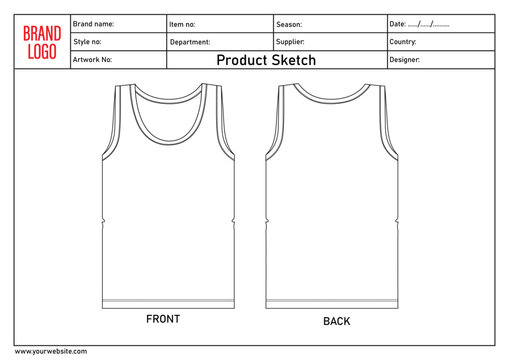 Tank tops technical drawing template with tech pack details