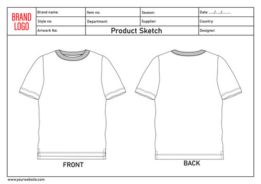 Kids t shirt technical drawing  fashion flat sketch template with tech pack details