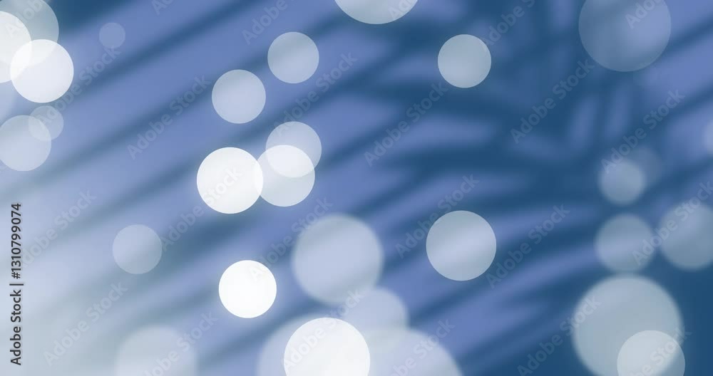 Aufkleber animation of soft white bokeh circles over blurred blue background with shadows