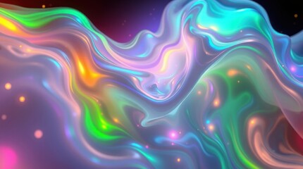 Obraz premium Iridescent Flowing Light with Holographic Texture and Sparkles Background