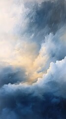 Dramatic and colorful clouds dominate an abstract style painting composition