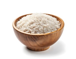 Cooked Rice in Wooden Bowl