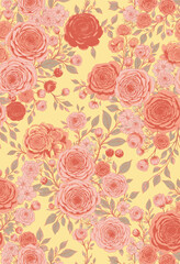 Rose Floral Pattern on Yellow Background