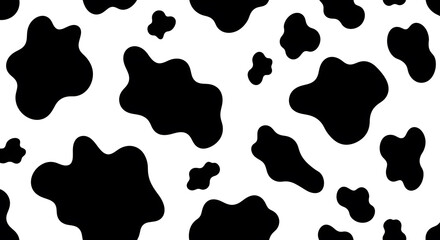 Abstract Cow Print Seamless Pattern. A seamless pattern featuring black, irregular, blob-like shapes on a white background