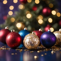 Obraz premium Festive Christmas Ornaments with Bokeh Lights