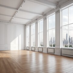 Fototapeta premium Luxury Empty Room with City View