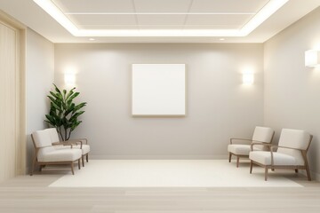 modern clinic waiting area with neutral tones, armchairs, and calming atmosphere