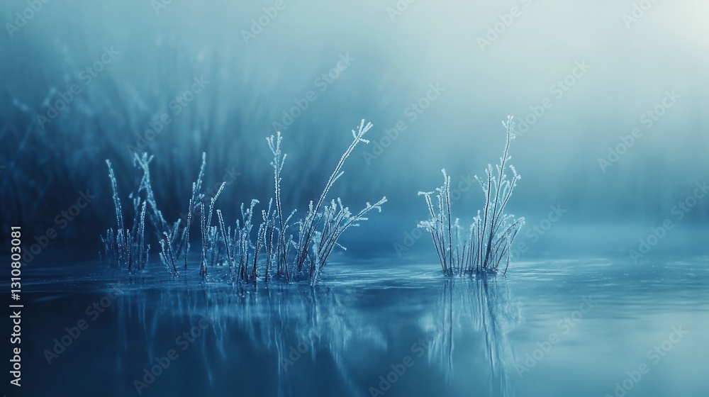 Leinwandbilder frozen ice crystals create a soft winter landscape with subtle reflections and abstract frost effect