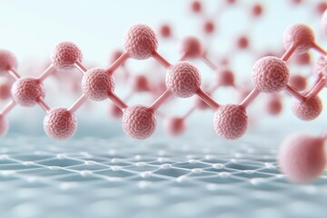 Molecular structure of nanotechnology material with pink atoms and bonds on light background