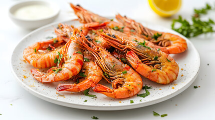 grilled shrimps on a white plate