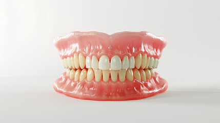 Obraz premium a full set of dentures (false teeth) placed on a clean white background.