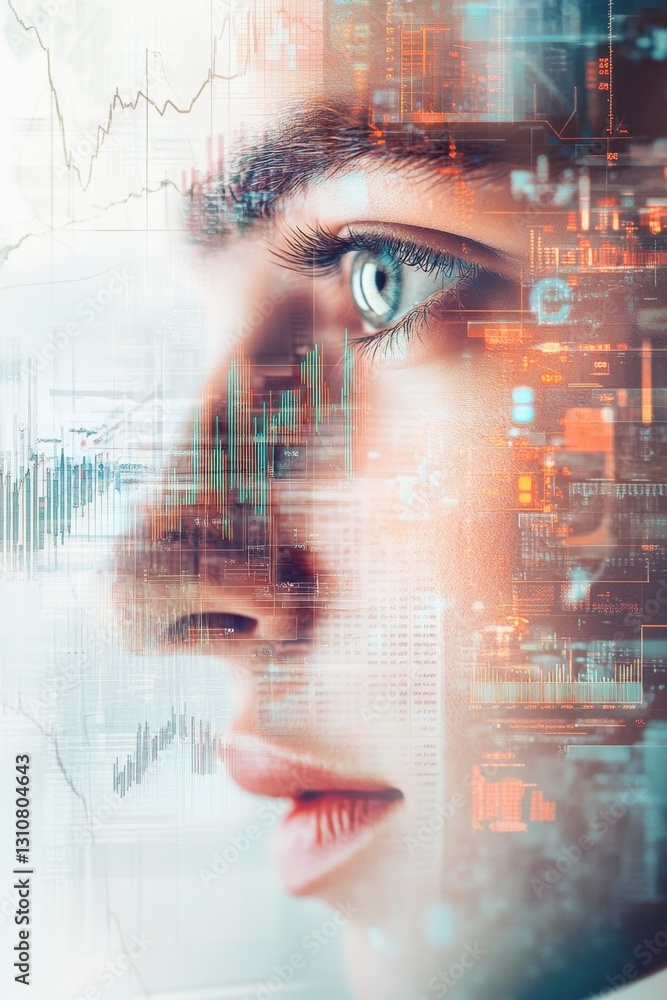 Poster futuristic concept of data analysis with human and technology integration